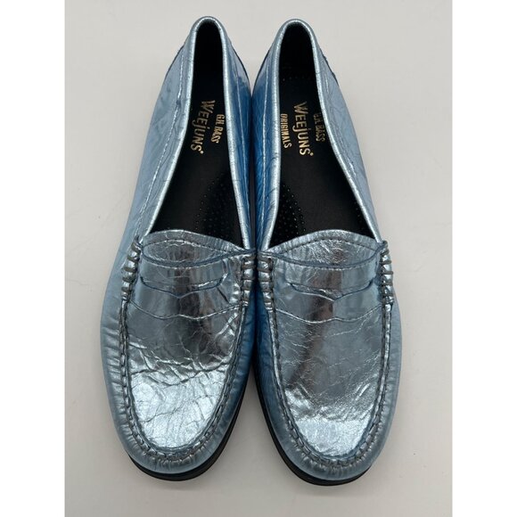 G.H. Bass Weejuns Originals Women's Wrinkled Metallic Blue Penny Loafers Size 6M - Picture 6 of 12